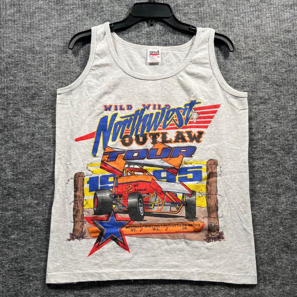Vintage 1995 Northwest Outlaw Tour Racing Tank Top Anvil Gray Women M USA Made